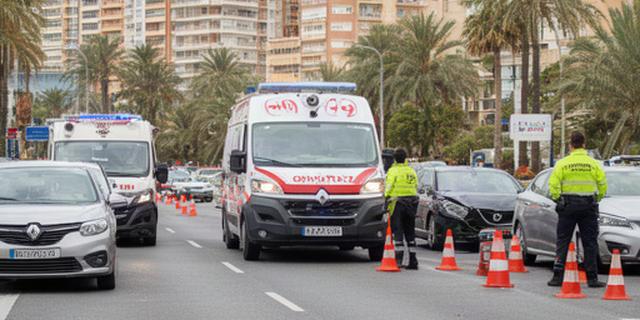 Vehículos de emergencia junto a una avenida de Benidorm durante una intervención de tráfico