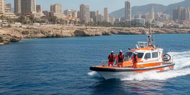 Equipo de Salvamento Marítimo navegando cerca de la costa de Benidorm en una mañana despejada